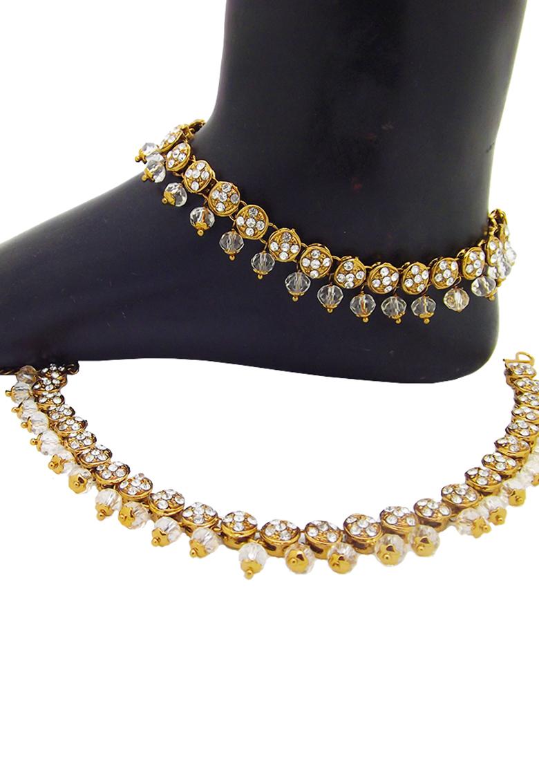 Pearl And American Diamond Gold Plated Anklet