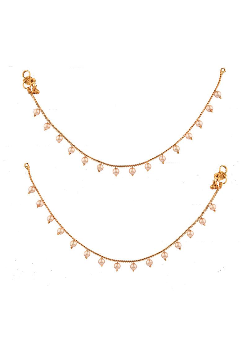 Gold Plated Pearl Adorned Anklet - Indya