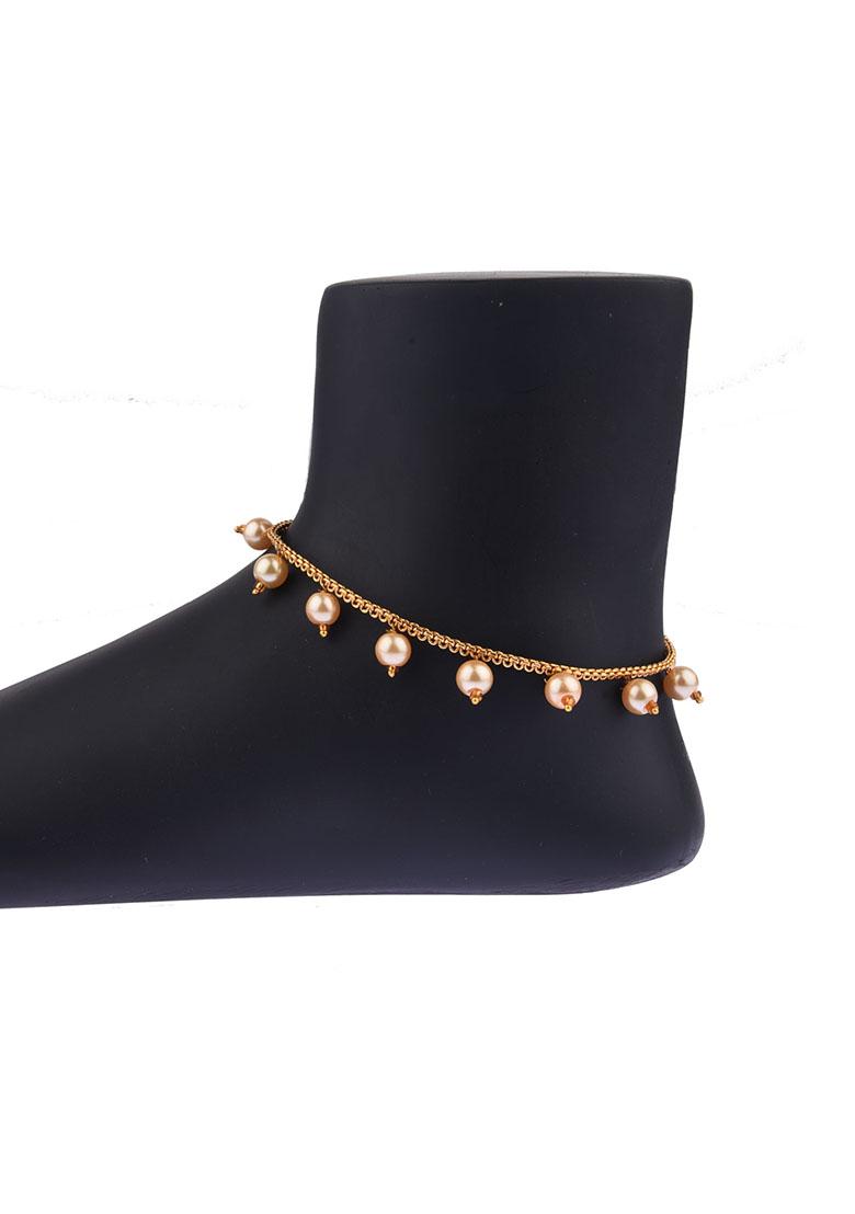 Gold Plated Pearl Adorned Anklet - Indya