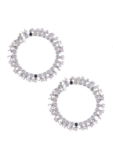 Silver Plated Pearl And Mirror Fusion Anklet