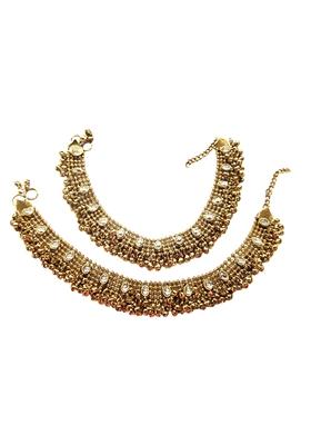Antique Gold Plated Ghungroo Kundan Anklet
