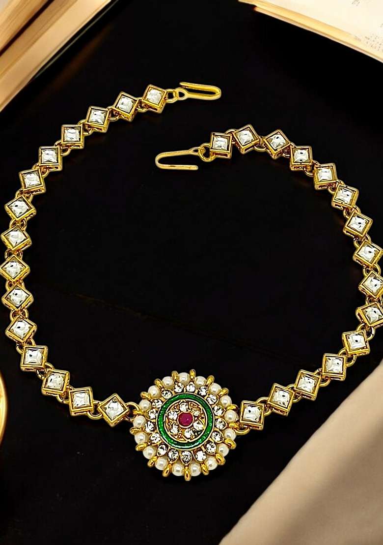 Gold Kundan Studded Mathapatti - Indya