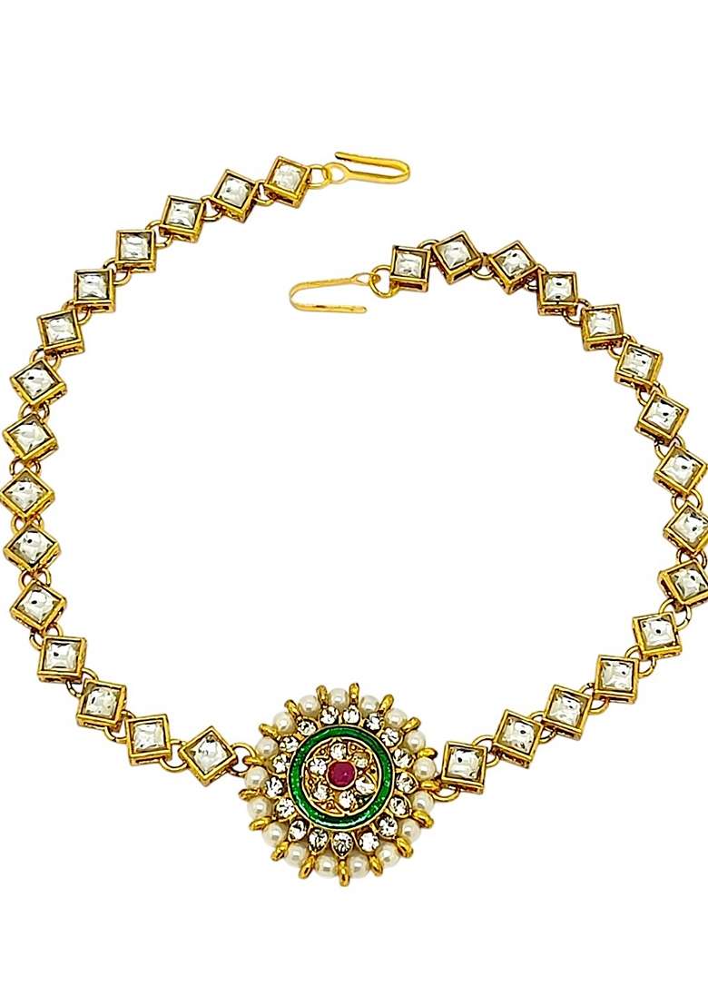 Gold Kundan Studded Mathapatti - Indya