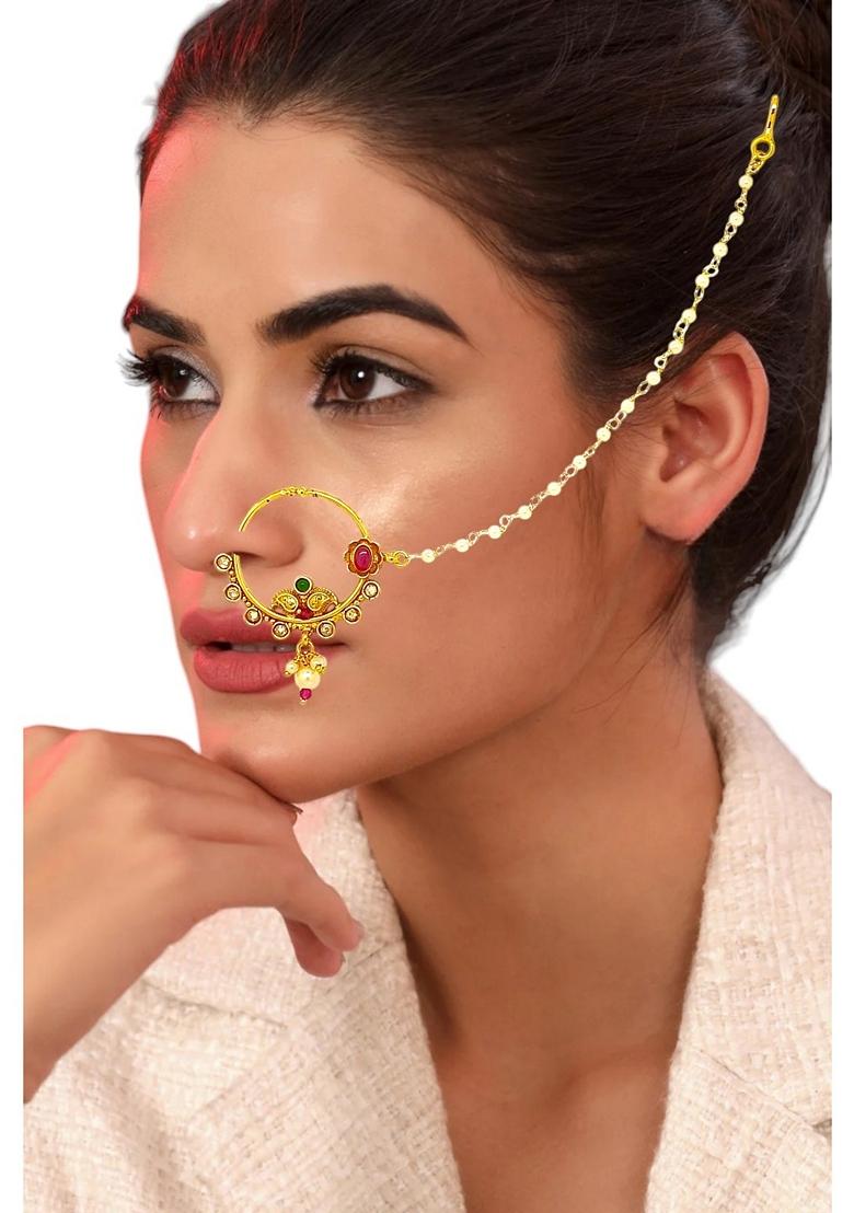 Gold Stone Studded Nose Ring
