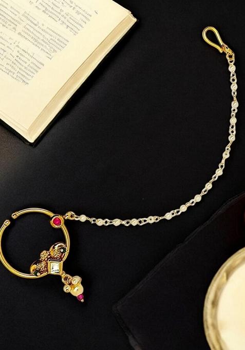 Gold Kundan Studded Nose Ring
