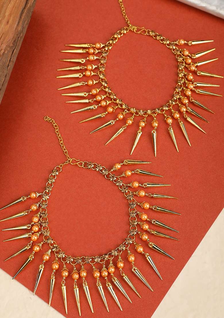 Gold Pearl Anklets - Indya
