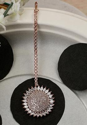 Rose Gold Cubic Zirconia Maang Tikka