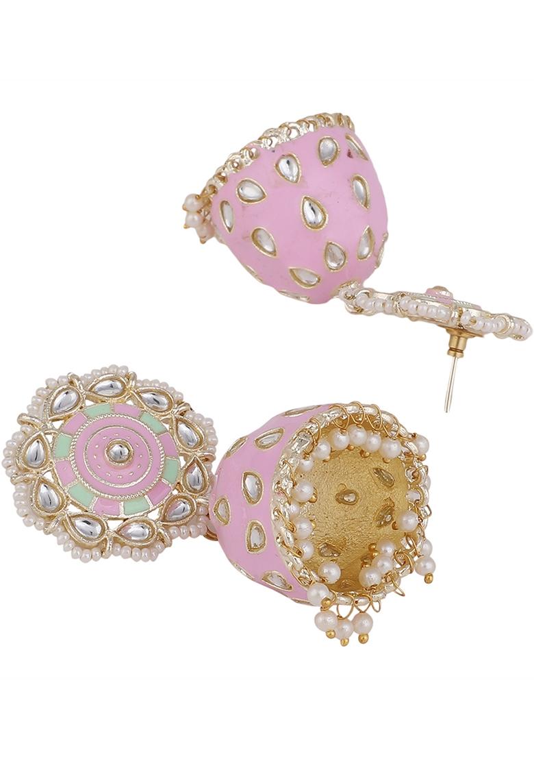 Pink Cubic Zirconia Maang Tikka With Earrings