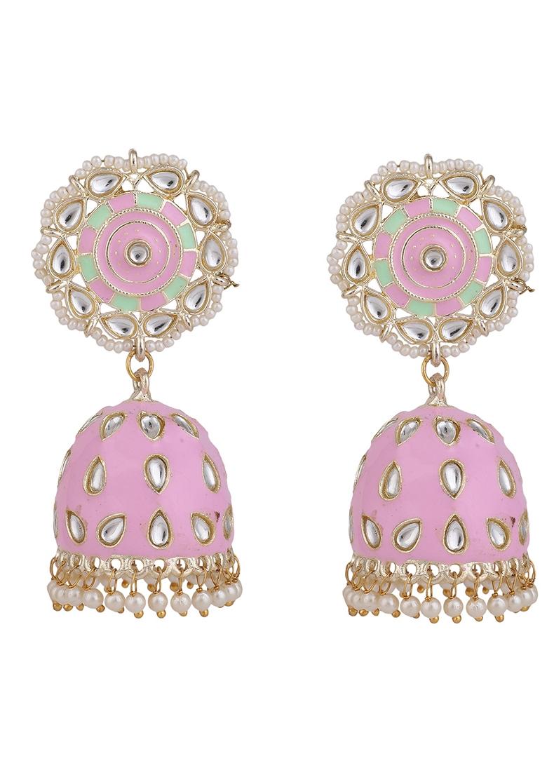 Pink Cubic Zirconia Maang Tikka With Earrings