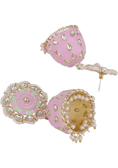 Pink Cubic Zirconia Maang Tikka With Earrings