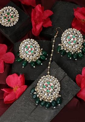 Green Cubic Zirconia Maang Tikka With Earrings