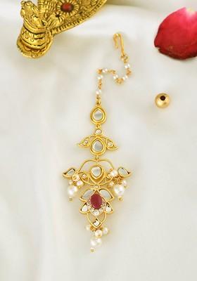 Gold Plated Kundan Studded Maang Tikka