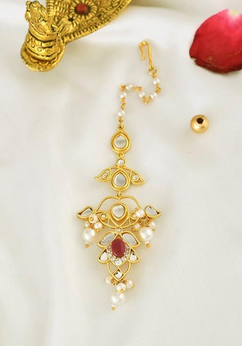 Gold Plated Kundan Studded Maang Tikka