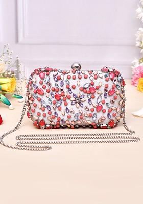 White Embellished Box Clutch