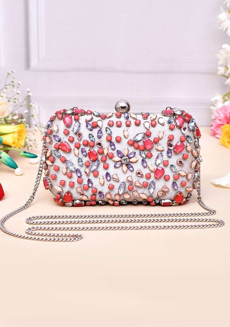 White Embellished Box Clutch - Indya