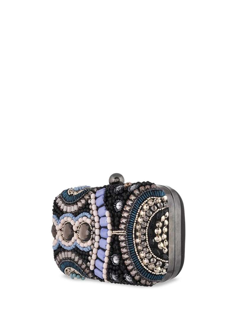 Black Embellished Box Clutch - Indya