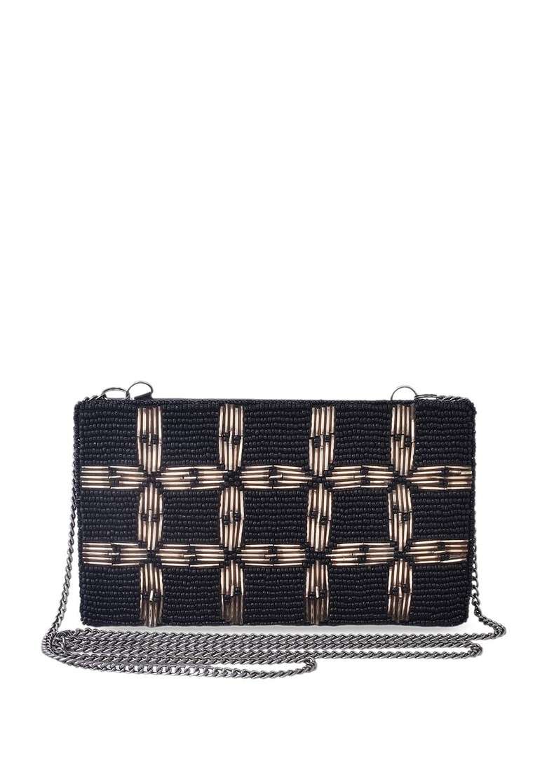 Black Embellished Box Clutch - Indya