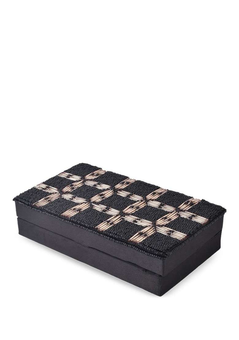 Black Embellished Box Clutch - Indya