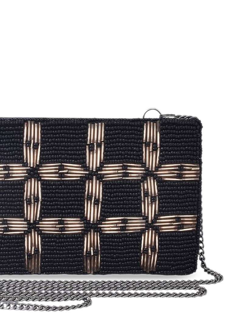Black Embellished Box Clutch - Indya