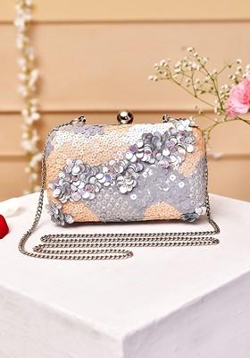 Grey Sequin Embellished Clutch