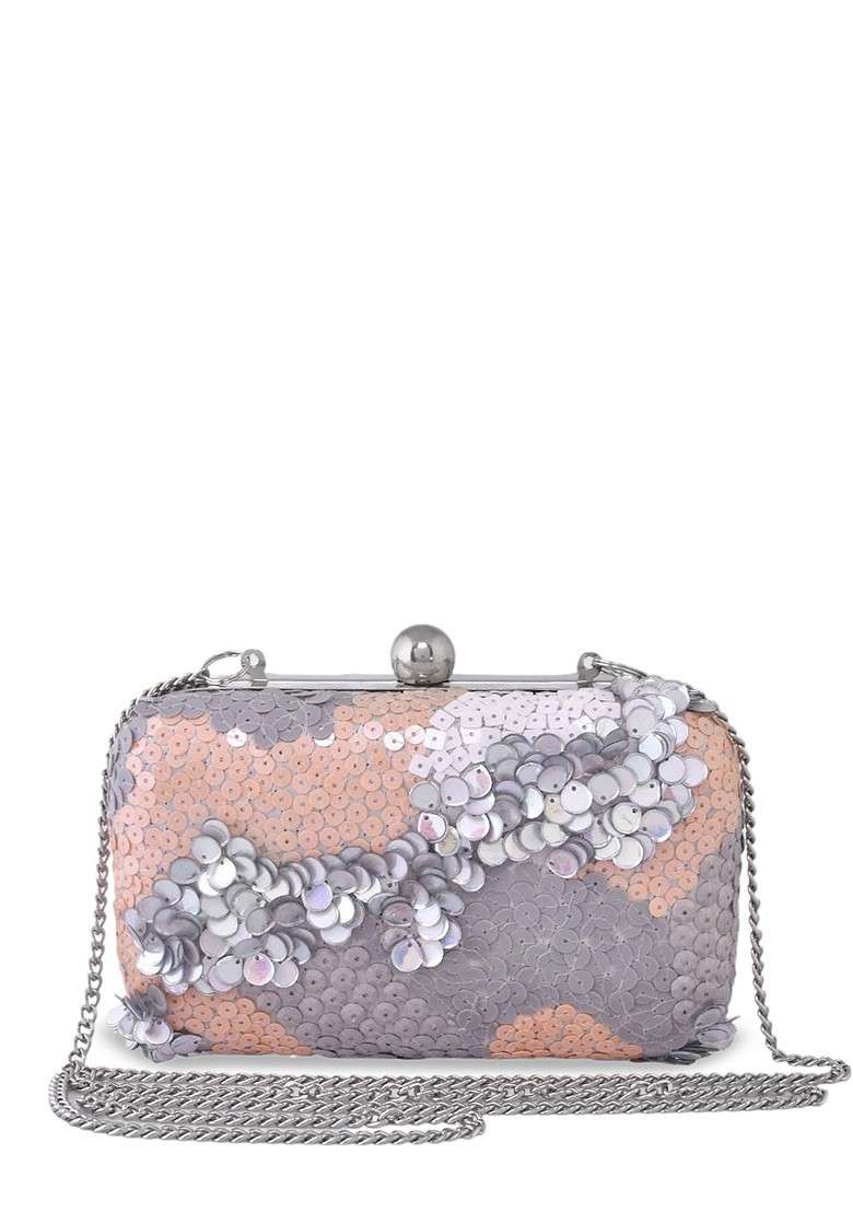 Grey Sequin Embellished Clutch - Indya
