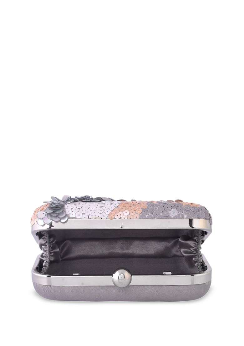 Grey Sequin Embellished Clutch - Indya