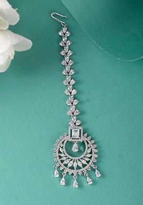 Silver Plated Cz Stone Studded Maang Tikka