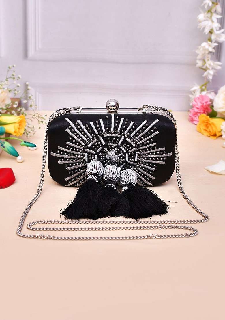 Black Embellished Handbag - Indya