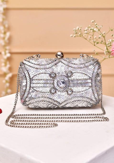 Silver Plated Embellished Clutch