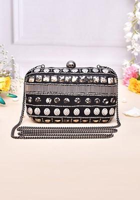 Black Embellished Box Clutch