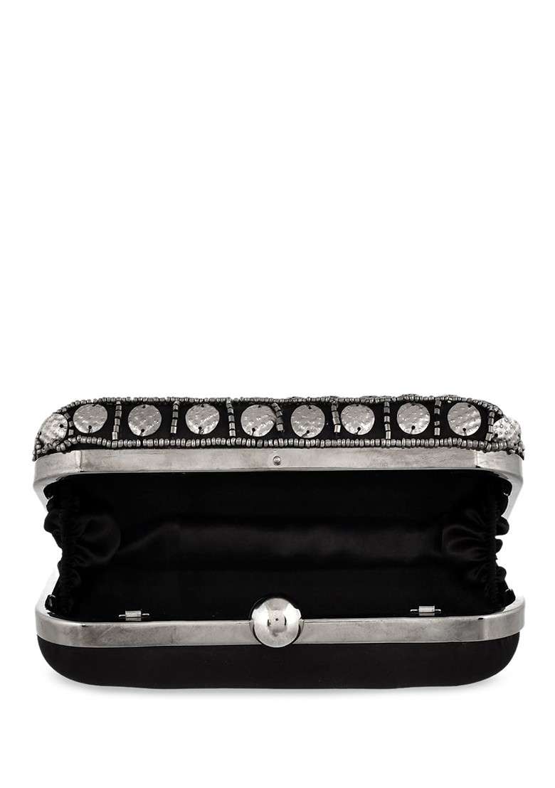 Black Embellished Box Clutch - Indya