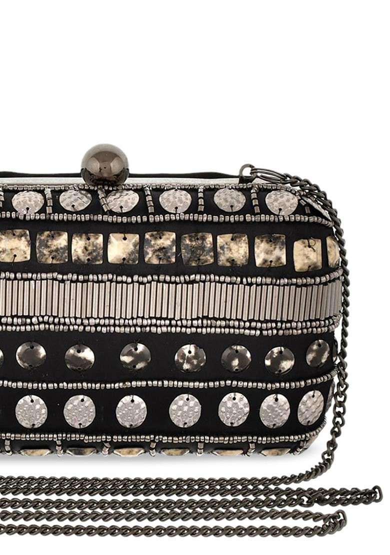 Black Embellished Box Clutch - Indya