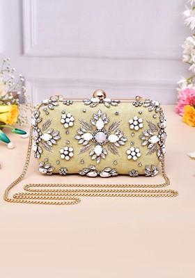 Green Embellished Box Clutch