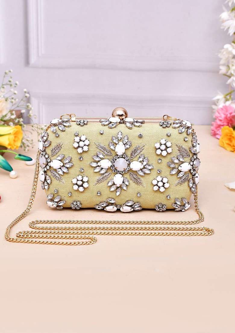 Green Embellished Box Clutch - Indya