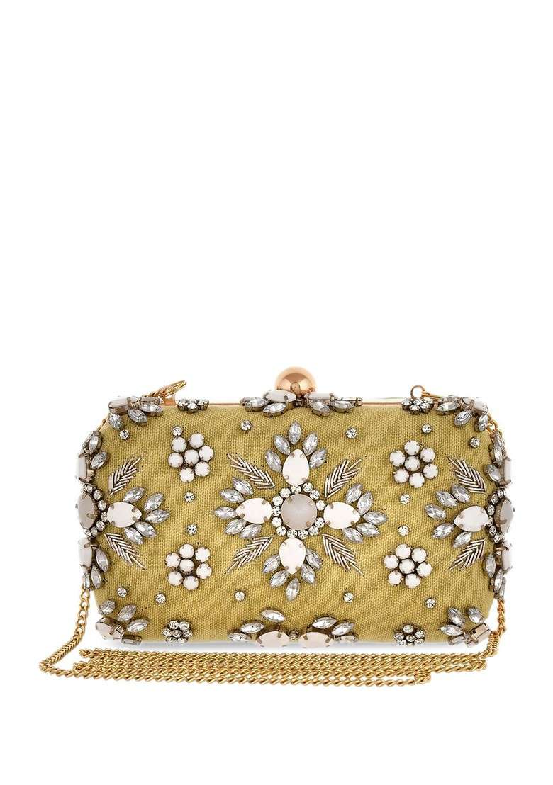 Green Embellished Box Clutch - Indya