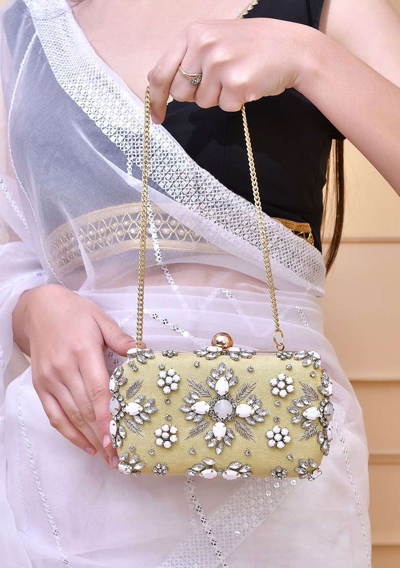 Green Embellished Box Clutch - Indya