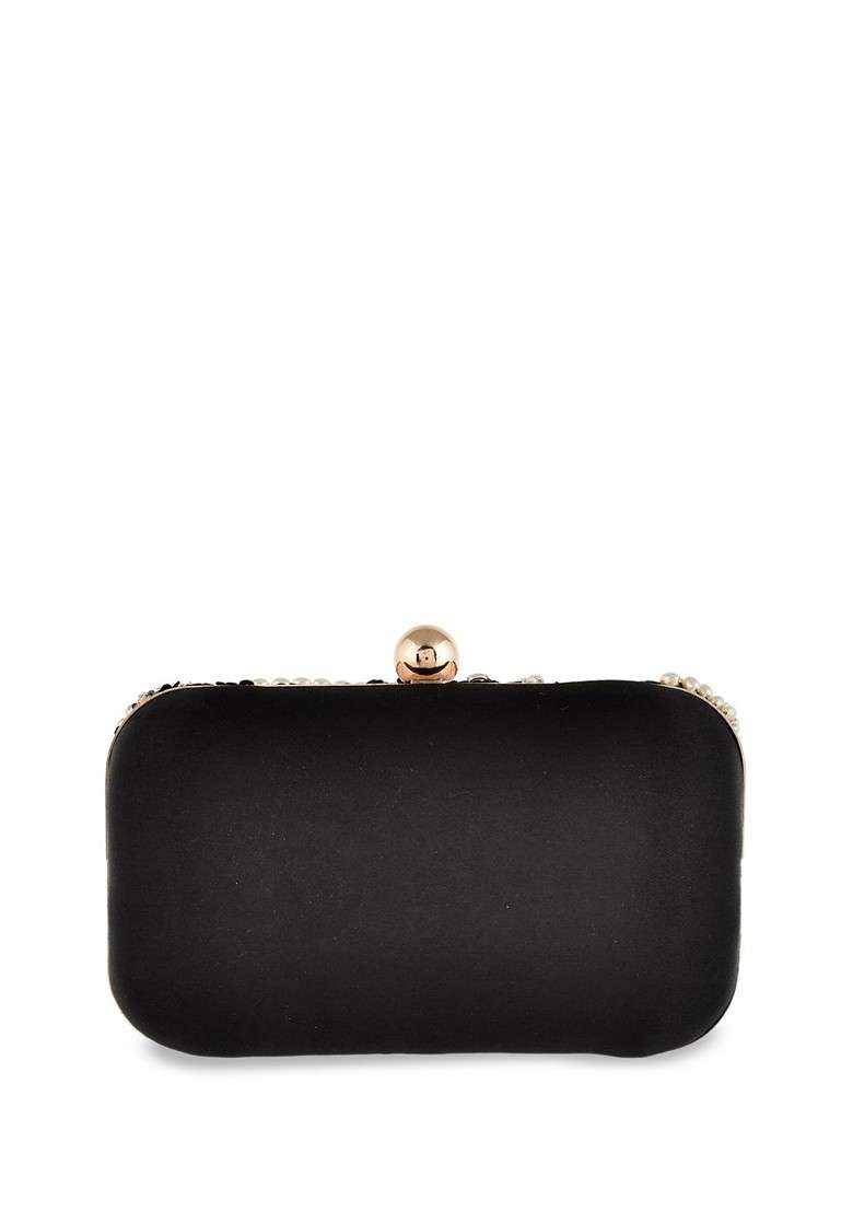 Black Embellished Box Clutch - Indya