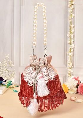 Red Embellished Tassel Clutch