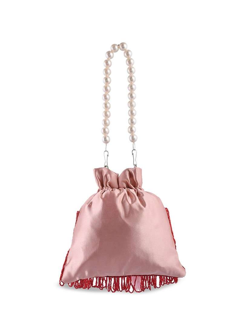 Red Embellished Tassel Clutch - Indya