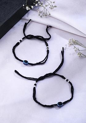 Black Set Of 2 Evil Eye Adjustable Anklets