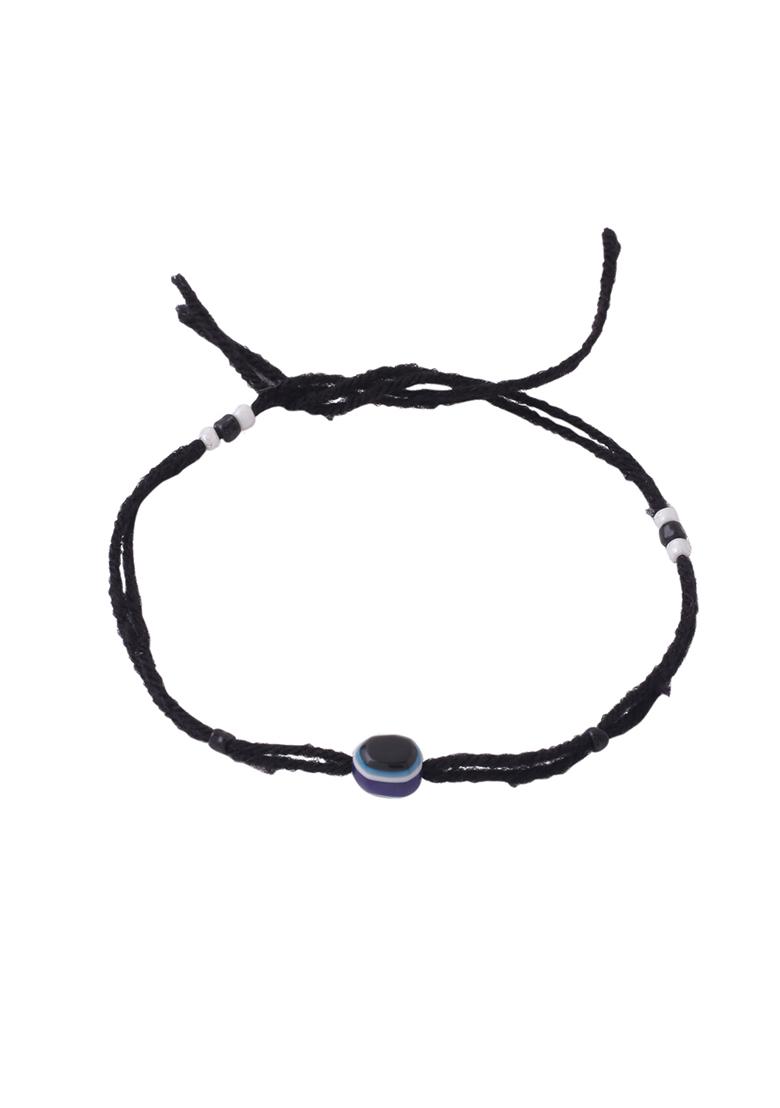 Black Set Of 2 Evil Eye Adjustable Anklets