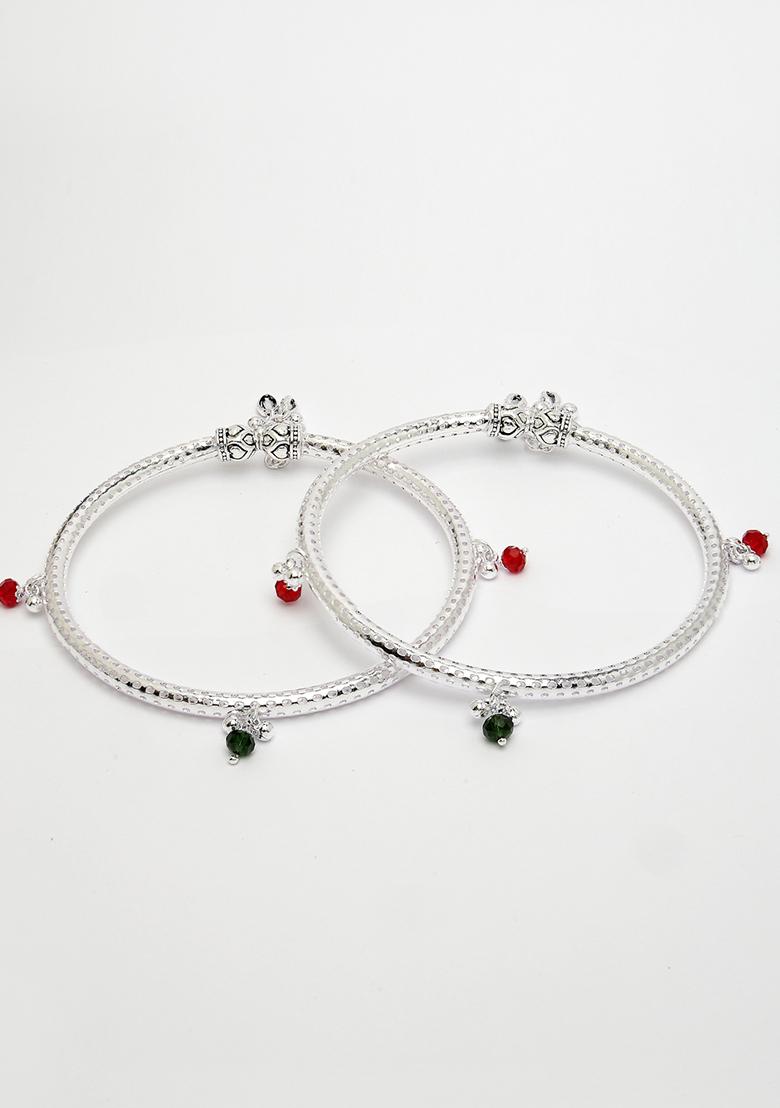Silver Set Of 2 Plated Kada Anklets