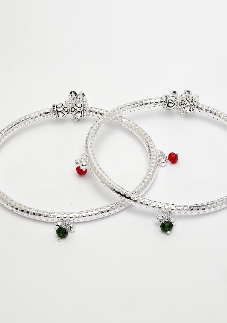 Silver Set Of 2 Plated Kada Anklets