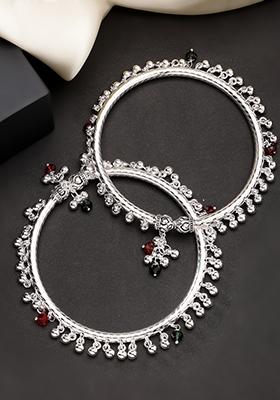 Silver Set Of 2 Plated Kada Anklets
