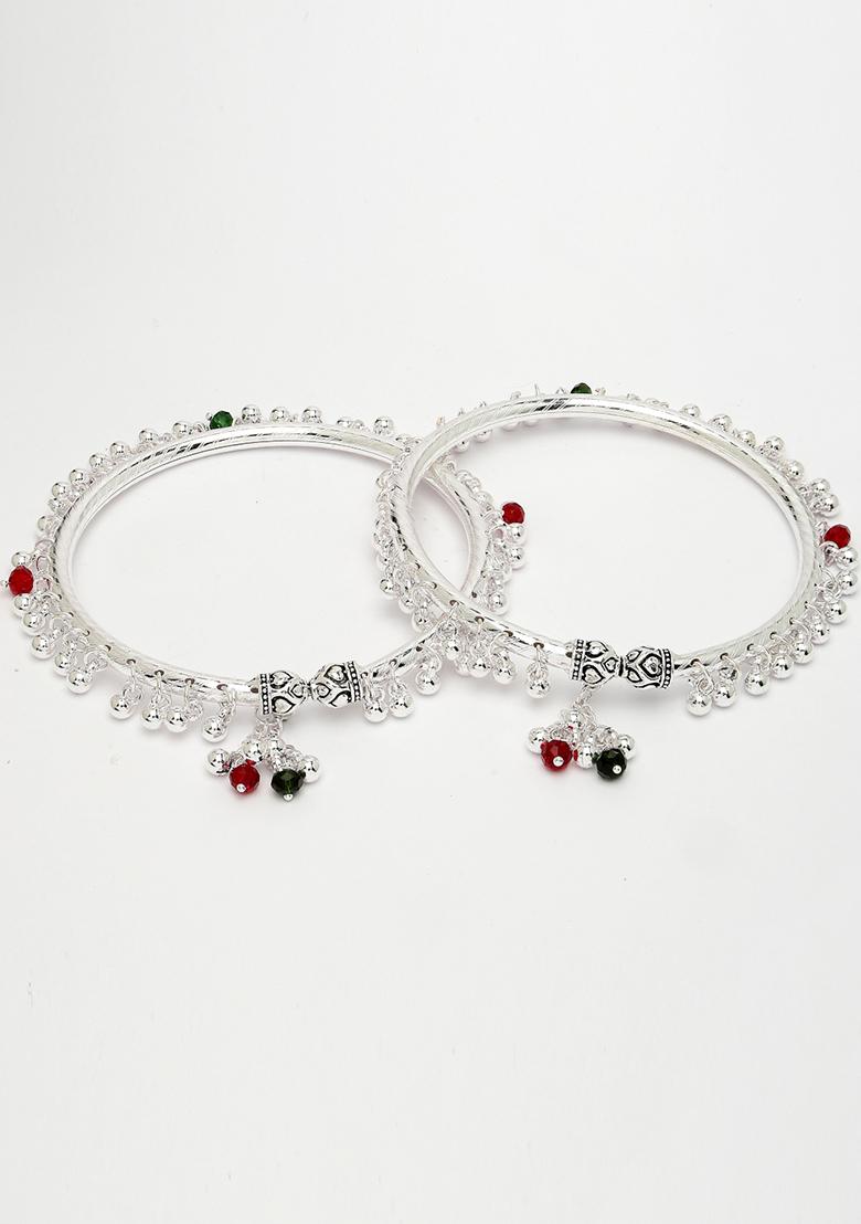 Silver Set Of 2 Plated Kada Anklets