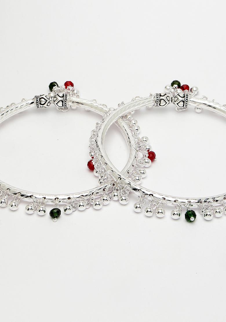 Silver Set Of 2 Plated Kada Anklets