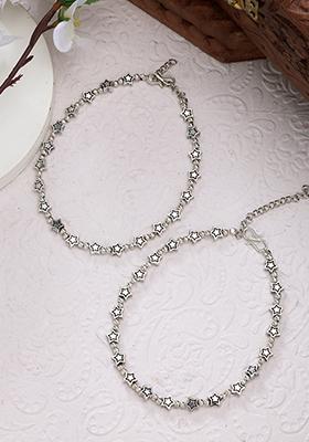Silver Set Of 2 Plated Star Design Anklets
