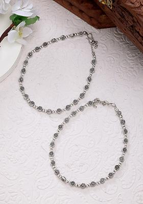 Silver Set Of 2 Plated German Anklets
