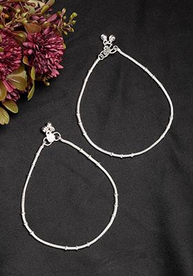 Silver Pair Of 2 Plated Anklets