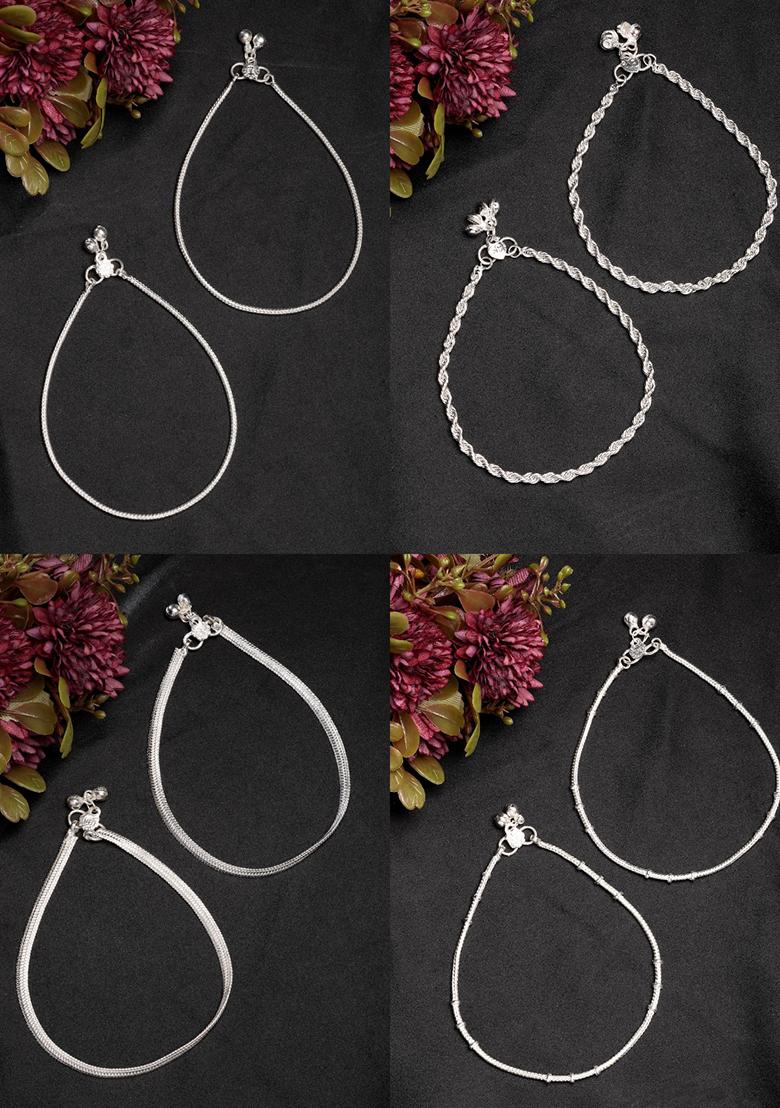 Silver Pair Of 4 Plated Anklets